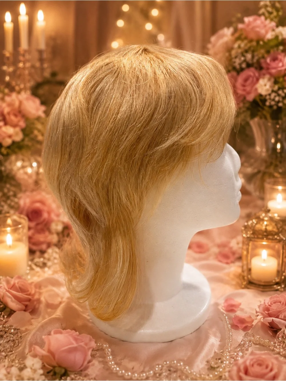 Short Golden Blonde Human Hair Wig with Soft Layers
